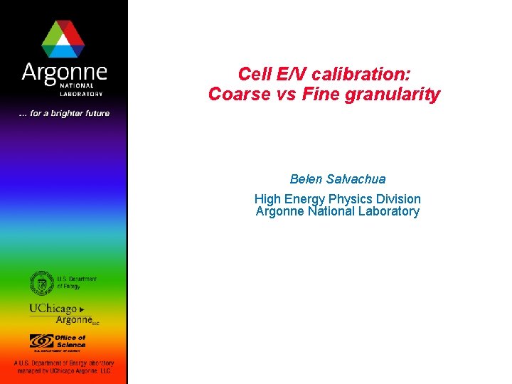 Cell E/V calibration: Coarse vs Fine granularity Belen Salvachua High Energy Physics Division Argonne
