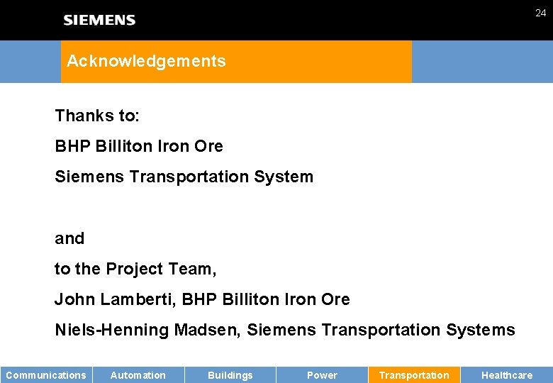 24 Acknowledgements Thanks to: BHP Billiton Iron Ore Siemens Transportation System and to the