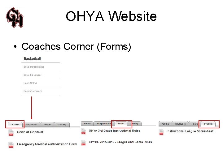 OHYA Website • Coaches Corner (Forms) 