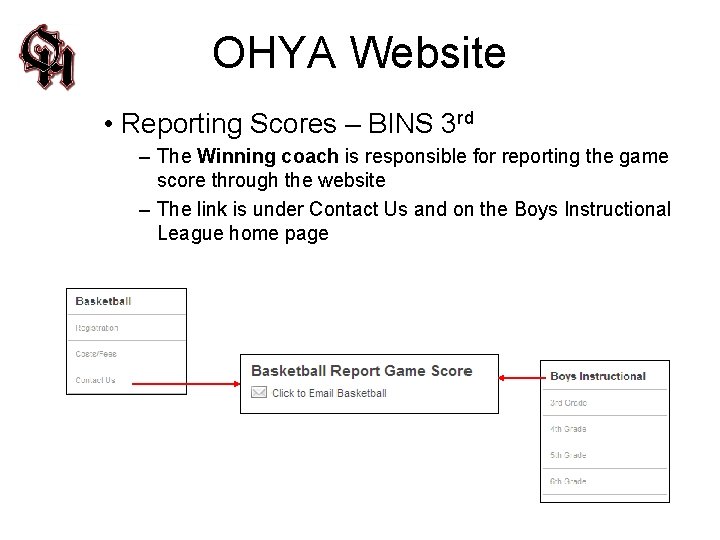 OHYA Website • Reporting Scores – BINS 3 rd – The Winning coach is