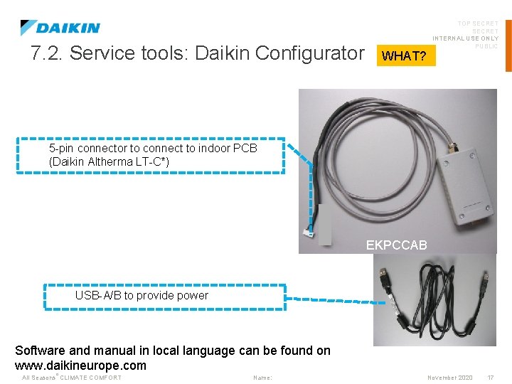 7. 2. Service tools: Daikin Configurator TOP SECRET INTERNAL USE ONLY PUBLIC WHAT? 5