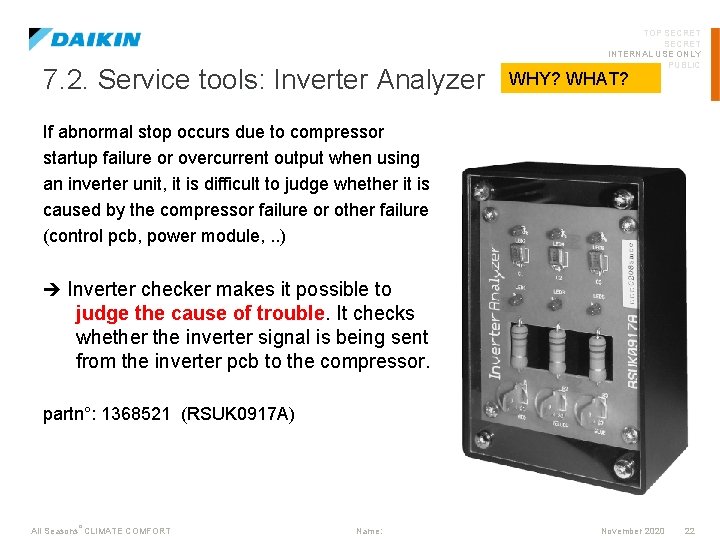 7. 2. Service tools: Inverter Analyzer TOP SECRET INTERNAL USE ONLY PUBLIC WHY? WHAT?