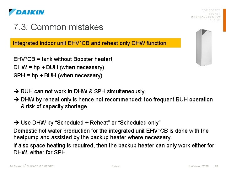 TOP SECRET INTERNAL USE ONLY PUBLIC 7. 3. Common mistakes Integrated indoor unit EHV*CB