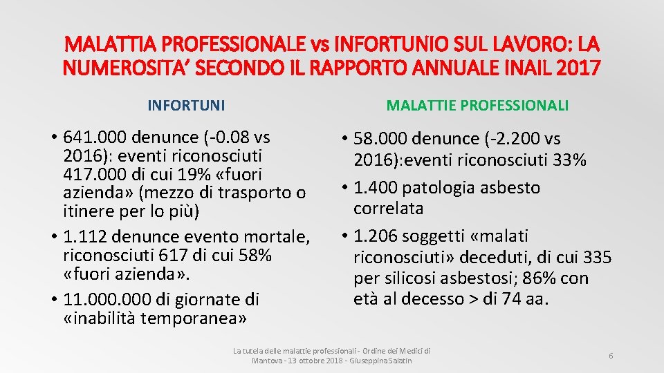 MALATTIA PROFESSIONALE vs INFORTUNIO SUL LAVORO: LA NUMEROSITA’ SECONDO IL RAPPORTO ANNUALE INAIL 2017