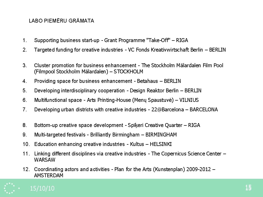 LABO PIEMĒRU GRĀMATA 1. Supporting business start-up - Grant Programme "Take-Off" – RIGA 2.