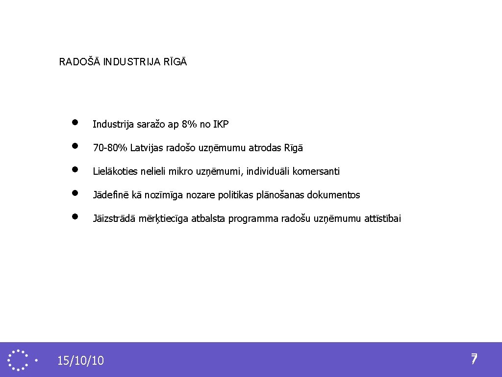 RADOŠĀ INDUSTRIJA RĪGĀ • • • Industrija saražo ap 8% no IKP 70 -80%