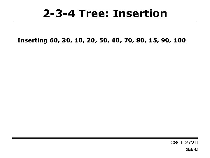 2 -3 -4 Tree: Insertion Inserting 60, 30, 10, 20, 50, 40, 70, 80,