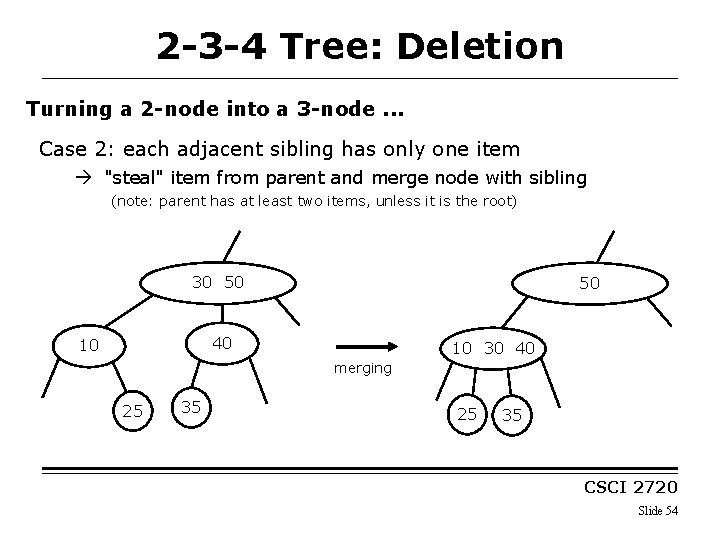 2 -3 -4 Tree: Deletion Turning a 2 -node into a 3 -node. .