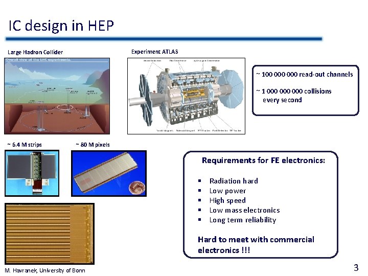 IC design in HEP Experiment ATLAS Large Hadron Collider ~ 100 000 read-out channels