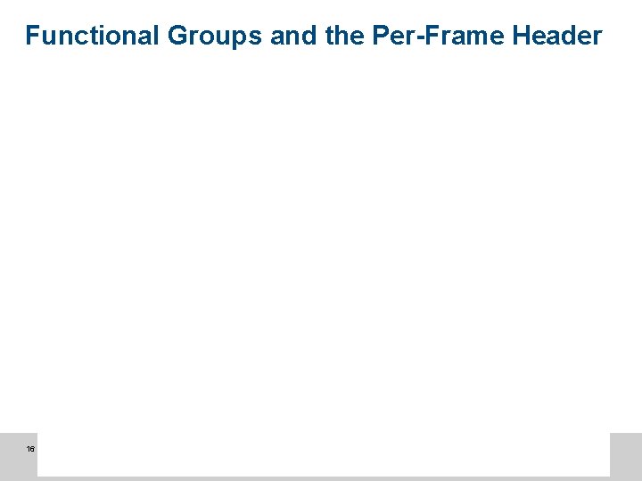 Functional Groups and the Per-Frame Header 16 Sup 145 WSI Harry Solomon Functional Groups and the Per-Frame Header 16 Sup 145 WSI Harry Solomon