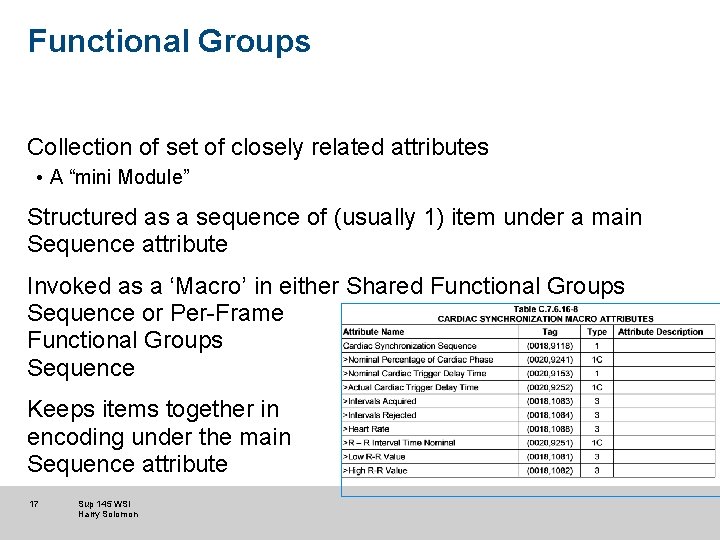 Functional Groups Collection of set of closely related attributes • A “mini Module” Structured