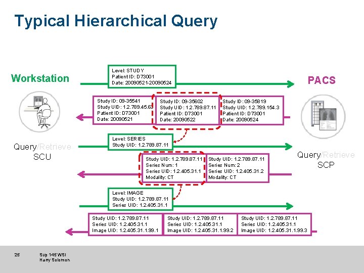 Typical Hierarchical Query Workstation Level: STUDY Patient ID: D 73001 Date: 20090521 -20090524 Study