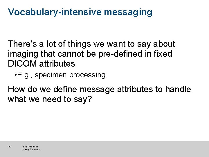Vocabulary-intensive messaging There’s a lot of things we want to say about imaging that