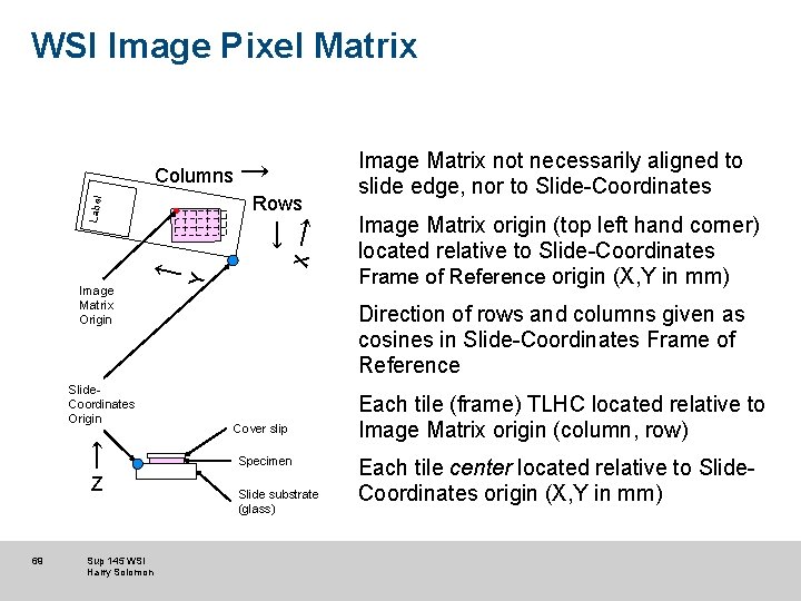 WSI Image Pixel Matrix Slide. Coordinates Origin ↑ Z 69 Sup 145 WSI Harry