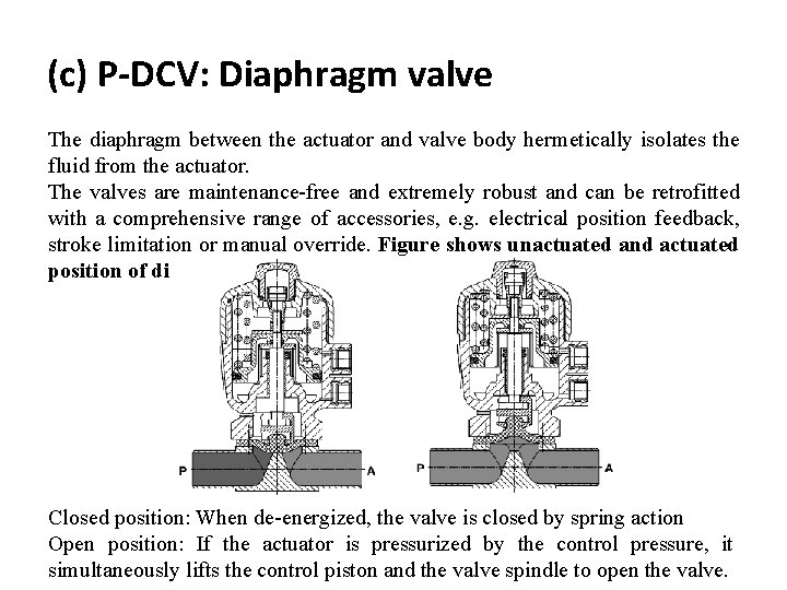 (c) P-DCV: Diaphragm valve The diaphragm between the actuator and valve body hermetically isolates