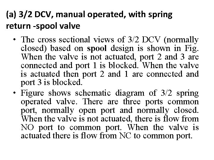 (a) 3/2 DCV, manual operated, with spring return -spool valve • The cross sectional