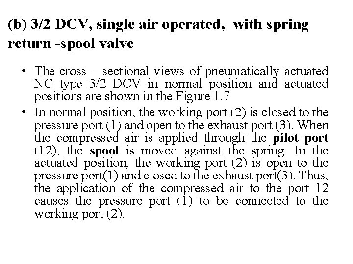(b) 3/2 DCV, single air operated, with spring return -spool valve • The cross