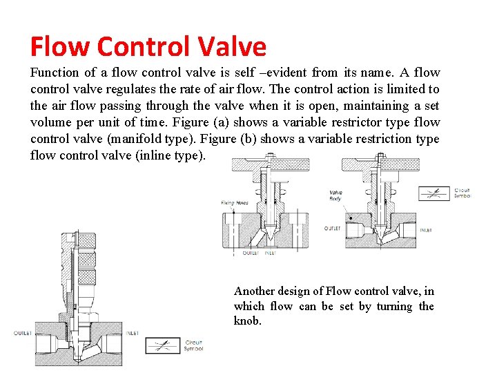 Flow Control Valve Function of a flow control valve is self –evident from its