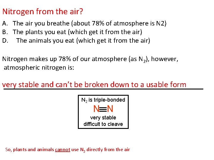 Nitrogen from the air? A. The air you breathe (about 78% of atmosphere is