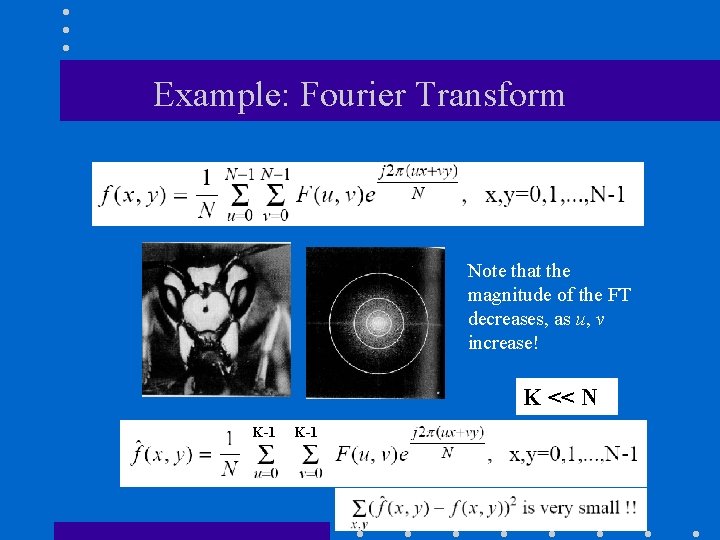 Example: Fourier Transform Note that the magnitude of the FT decreases, as u, v