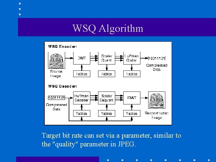 WSQ Algorithm Target bit rate can set via a parameter, similar to the "quality"