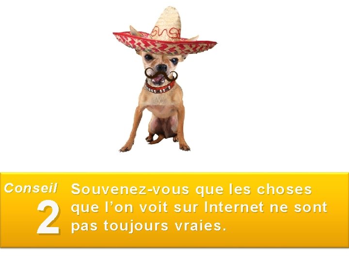 Conseil Souvenez-vous que les choses 2 que l’on voit sur Internet ne sont pas