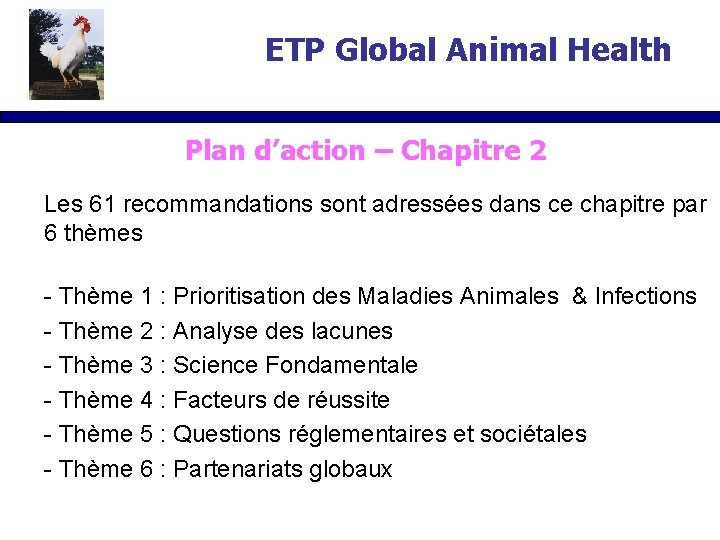 ETP Global Animal Health Plan d’action – Chapitre 2 Les 61 recommandations sont adressées