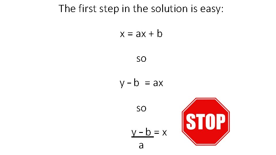 The first step in the solution is easy: x = ax + b so