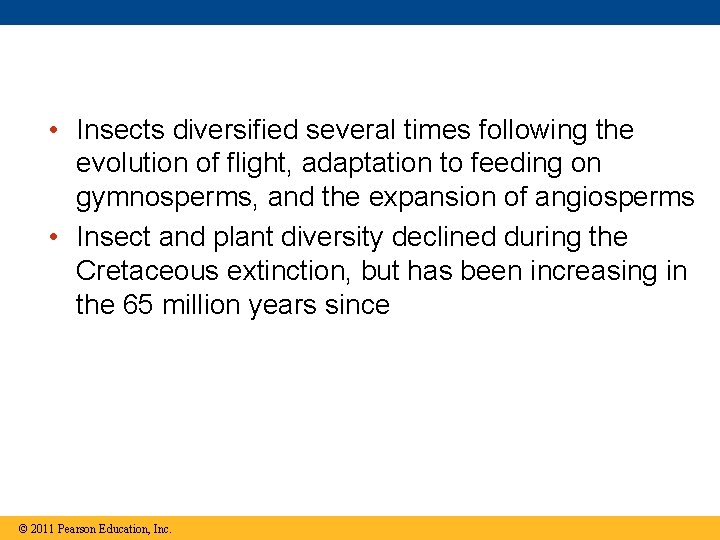  • Insects diversified several times following the evolution of flight, adaptation to feeding