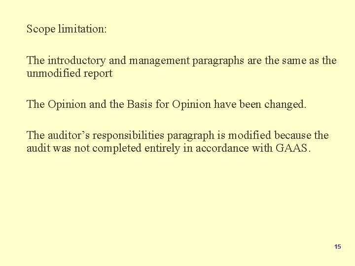 Scope limitation: The introductory and management paragraphs are the same as the unmodified report