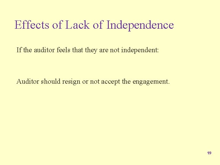 Effects of Lack of Independence If the auditor feels that they are not independent: