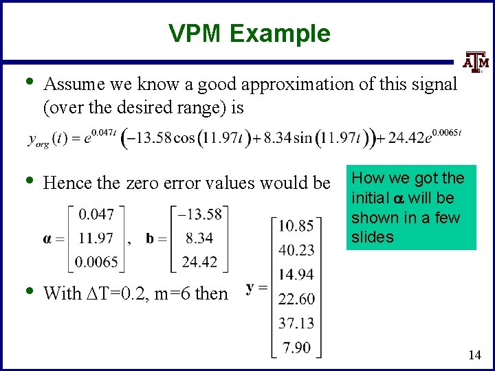 VPM Example • Assume we know a good approximation of this signal (over the