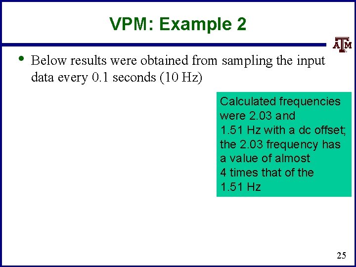 VPM: Example 2 • Below results were obtained from sampling the input data every