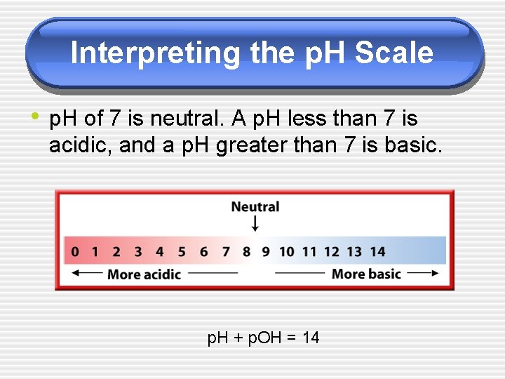 Interpreting the p. H Scale • p. H of 7 is neutral. A p.