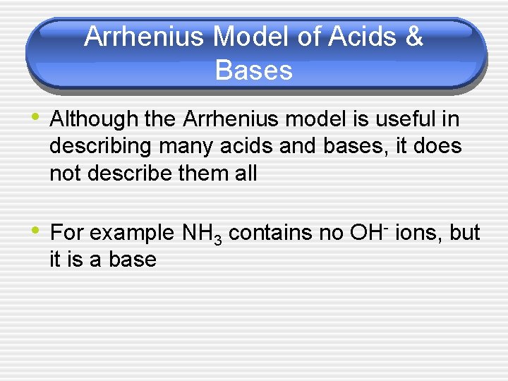 Arrhenius Model of Acids & Bases • Although the Arrhenius model is useful in