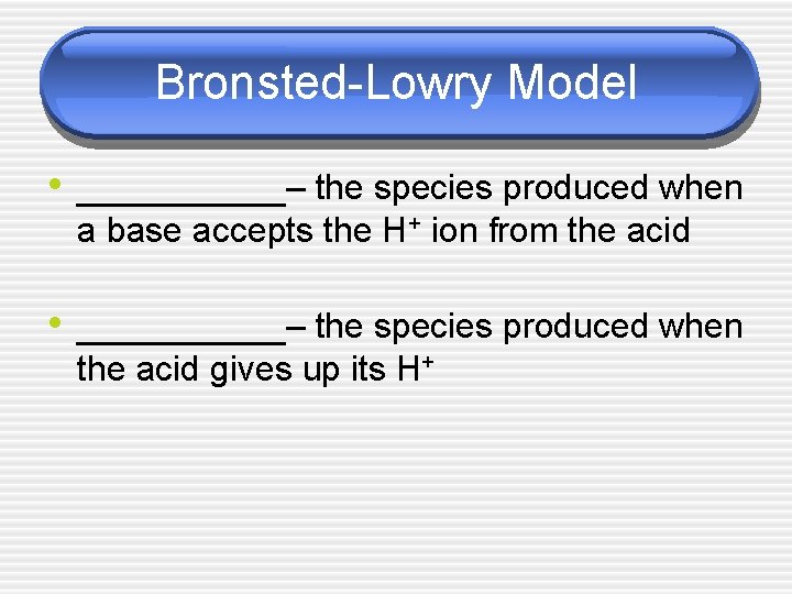 Bronsted-Lowry Model • _____– the species produced when a base accepts the H+ ion