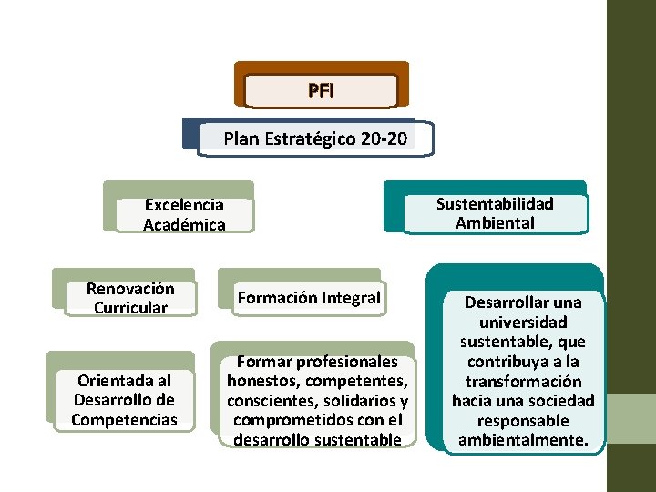 PFI Plan Estratégico 20 -20 Sustentabilidad Ambiental Excelencia Académica Renovación Curricular Orientada al Desarrollo