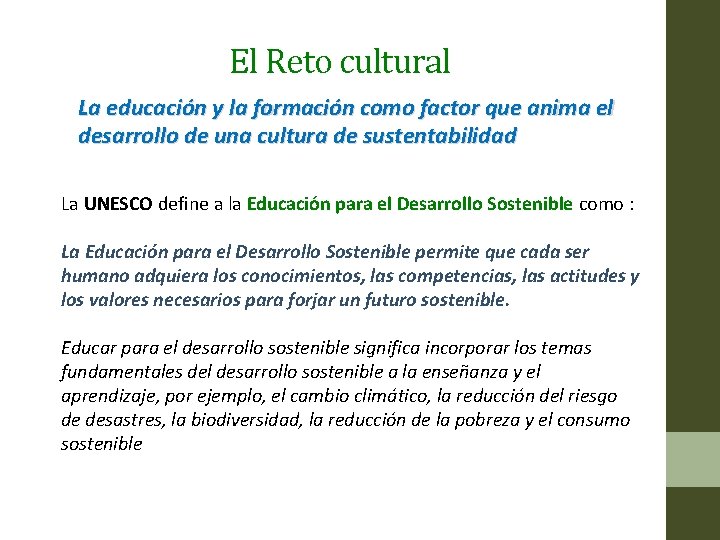 El Reto cultural La educación y la formación como factor que anima el desarrollo