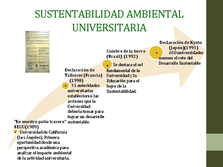 SUSTENTABILIDAD AMBIENTAL UNIVERSITARIA Cumbre de la tierra (Brasil) (1992) . Se destaca el rol