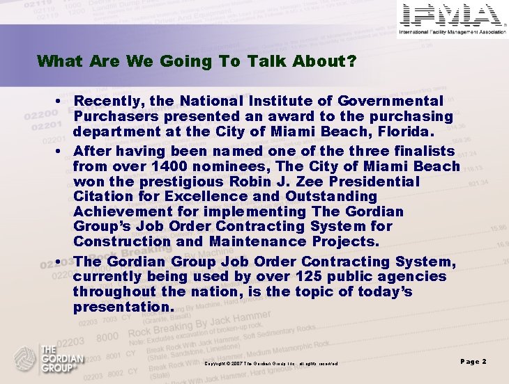 What Are We Going To Talk About? • Recently, the National Institute of Governmental