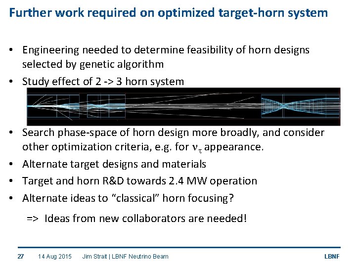 Further work required on optimized target-horn system • Engineering needed to determine feasibility of