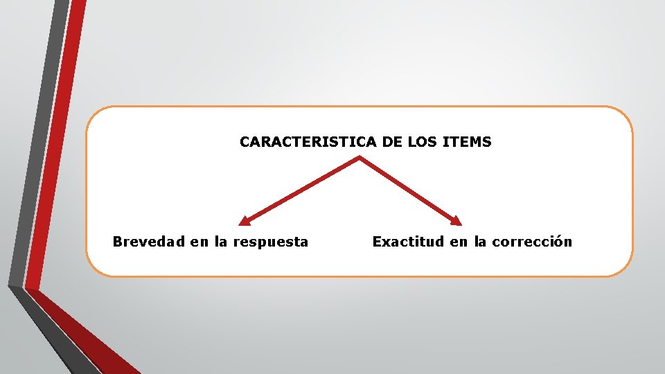 CARACTERISTICA DE LOS ITEMS Brevedad en la respuesta Exactitud en la corrección 