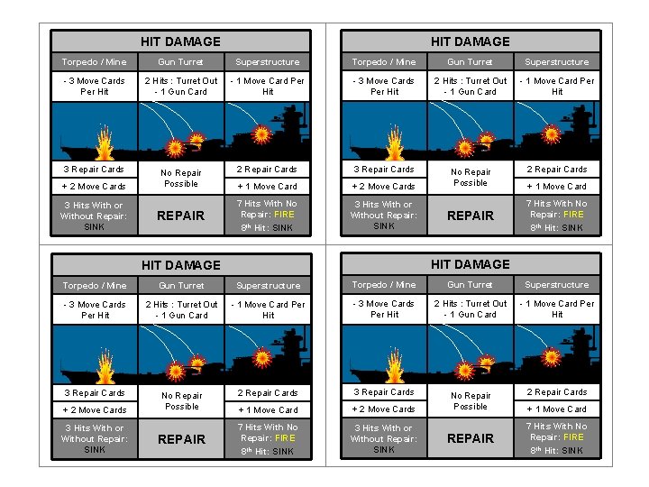 HIT DAMAGE Torpedo / Mine Gun Turret Superstructure - 3 Move Cards Per Hit