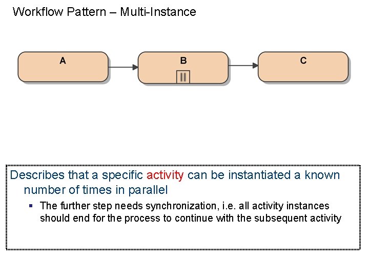 Workflow Pattern – Multi-Instance Describes that a specific activity can be instantiated a known