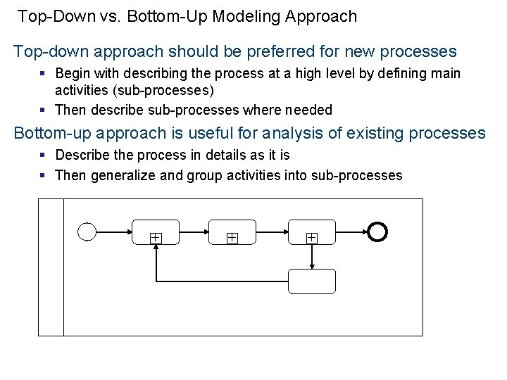 Top-Down vs. Bottom-Up Modeling Approach Top-down approach should be preferred for new processes §