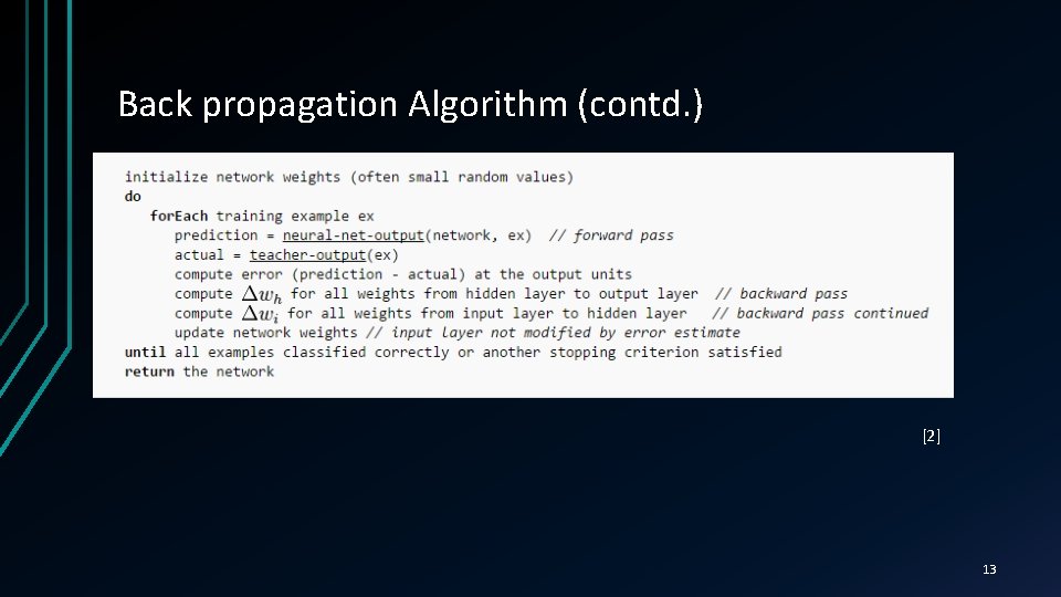 Back propagation Algorithm (contd. ) [2] 13 