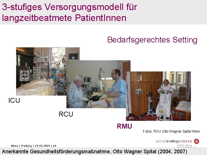 3 -stufiges Versorgungsmodell für langzeitbeatmete Patient. Innen Bedarfsgerechtes Setting ICU RMU Fotos: RCU Otto