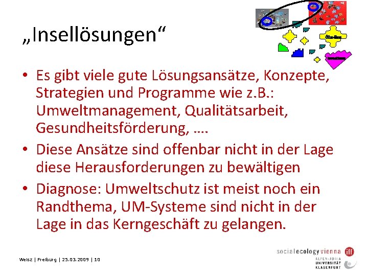 „Insellösungen“ • Es gibt viele gute Lösungsansätze, Konzepte, Strategien und Programme wie z. B.