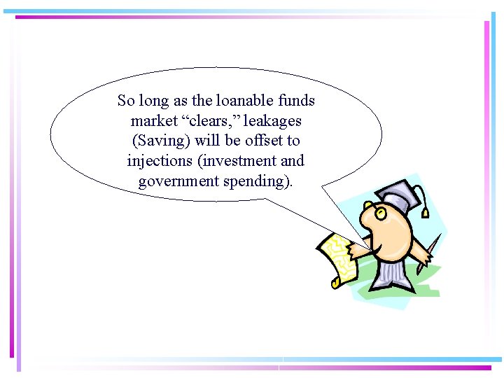 So long as the loanable funds market “clears, ” leakages (Saving) will be offset