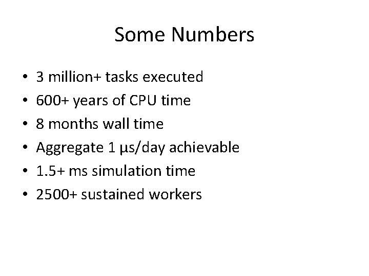 Some Numbers • • • 3 million+ tasks executed 600+ years of CPU time